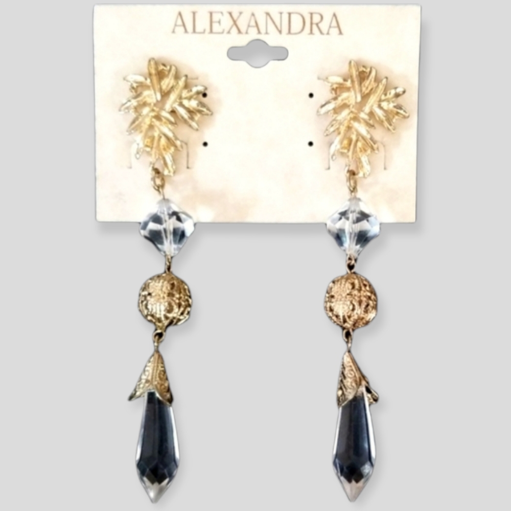 Alexandra Drippy Chandelier Gold Tone Beaded Earrings NWT - Picture 12 of 12